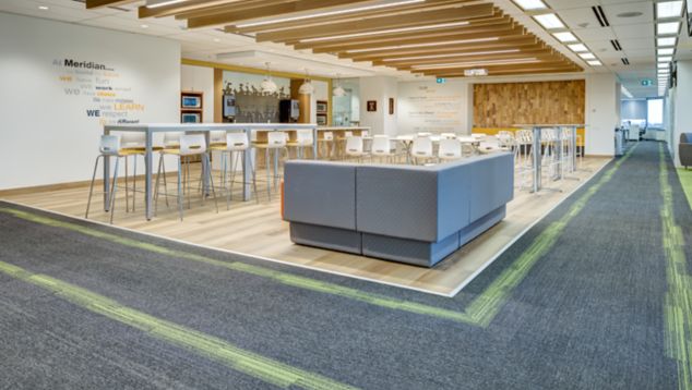 Interface Off Line plank carpet tile in company dining area