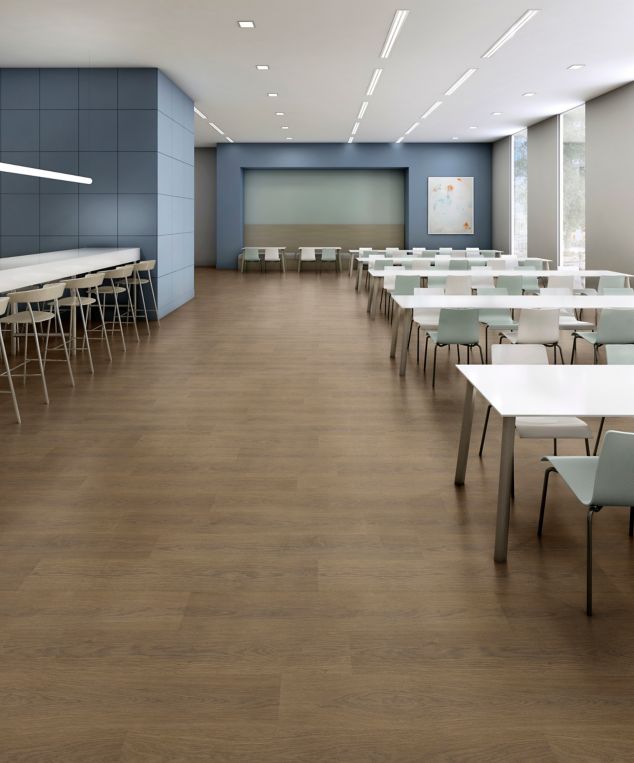 noravant timber rubber flooring in cafeteria