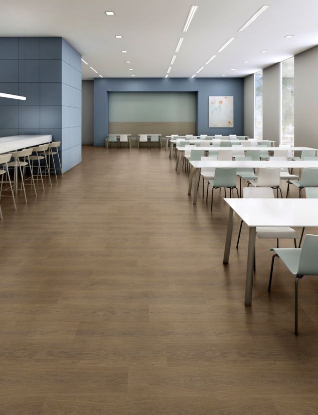 noravant timber rubber flooring in cafeteria