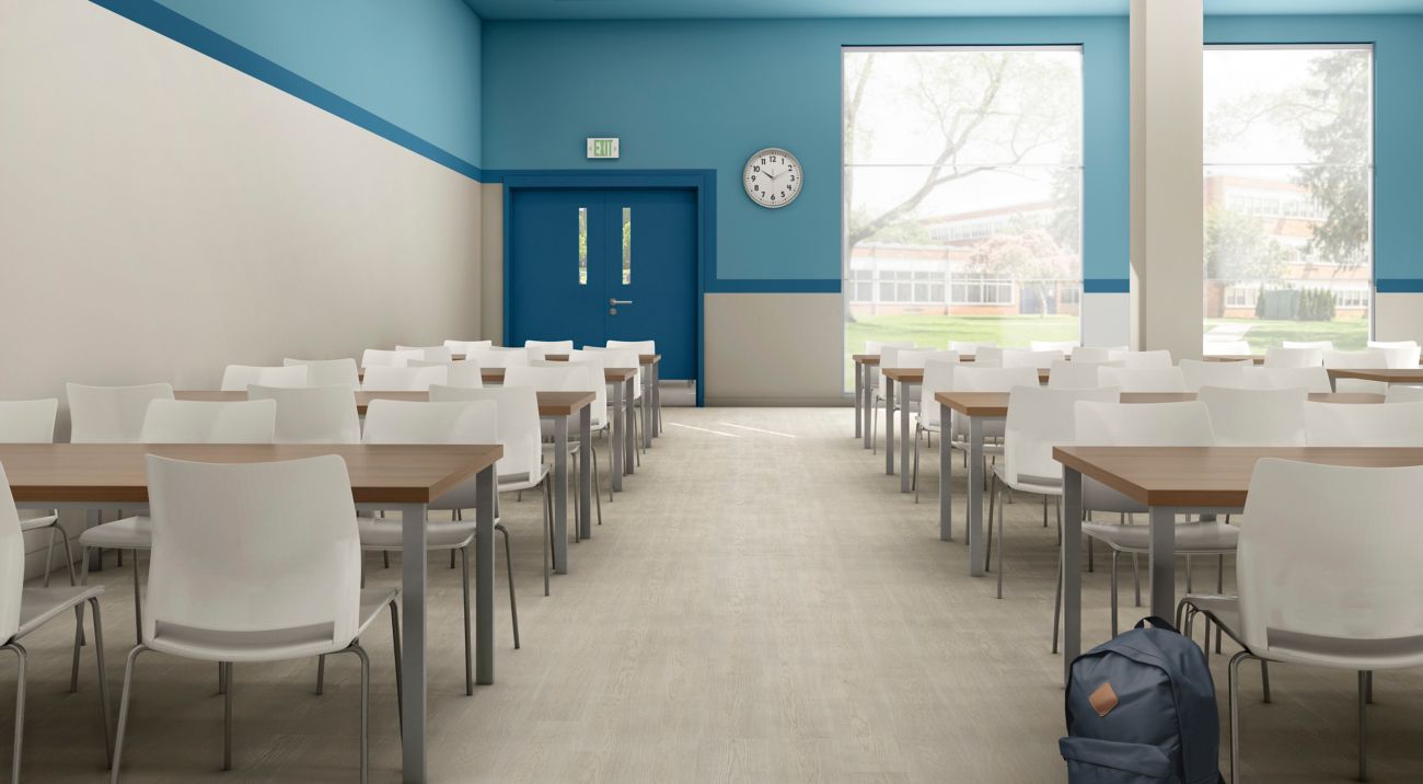 noravant timber rubber flooring in cafeteria