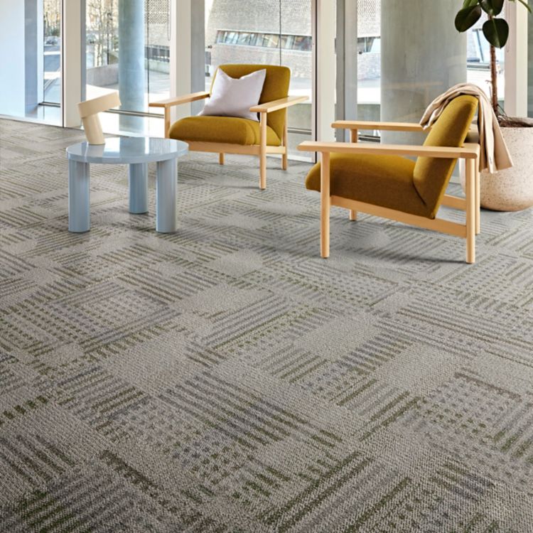Interface Hop to It carpet tile in workplace lobby