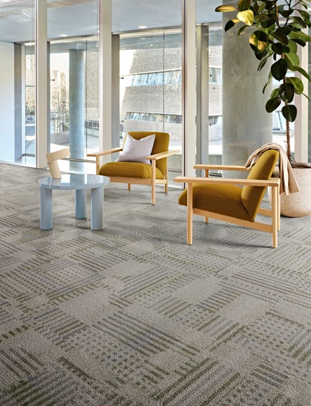 Interface Hop to It carpet tile in workplace lobby