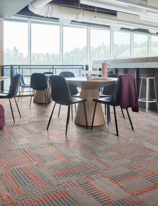 Interface Hop to It carpet tile in higher ed cafe