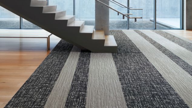 Interface WW880 and WW890 plank carpet tile in office with stairs